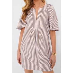 Tuckernuck Pomander Place Lavender/Tan Stripe Finley Flutter Sleeve Dress Sz: M